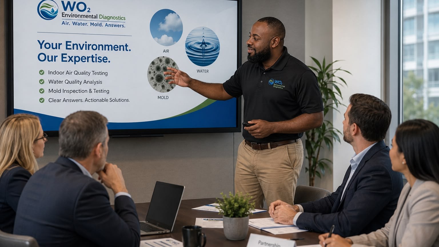 WO2 presenting environmental inspection findings to real estate stakeholders